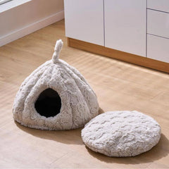 Plush Teardrop Shaped Cat Cave Bed with Mat