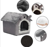 Gray House Shaped Plush Pet Bed