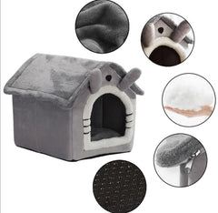 Gray House Shaped Plush Pet Bed