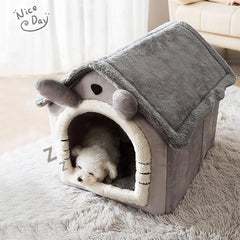 Gray House Shaped Plush Pet Bed