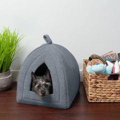Gray Dome Shaped Enclosed Pet Bed for Cats and Small Dogs