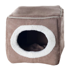 Light Brown Cube Shaped Enclosed Cat Bed