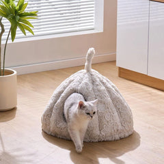 Plush Teardrop Shaped Cat Cave Bed with Mat