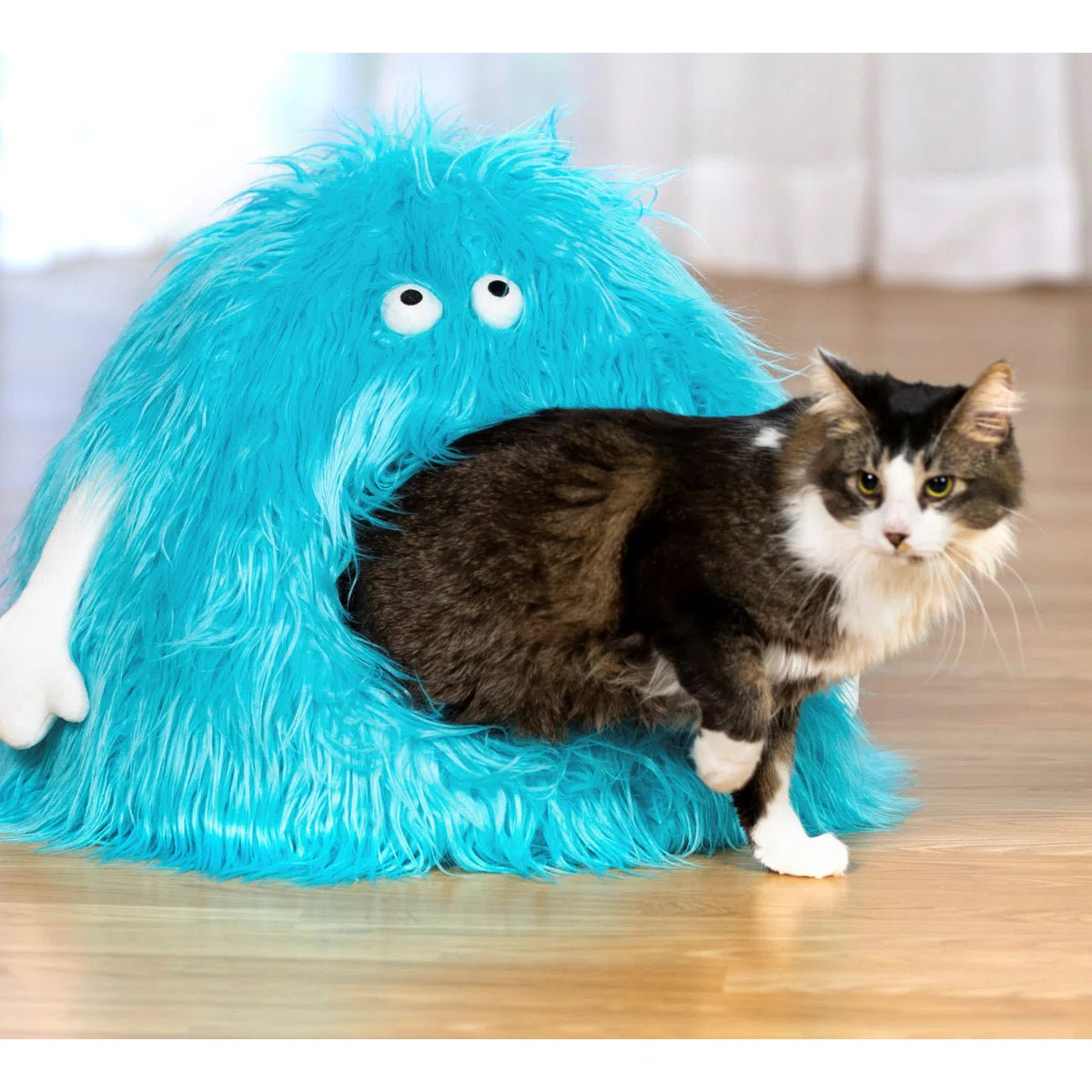 Playful Blue Monster Shaped Plush Cat Bed