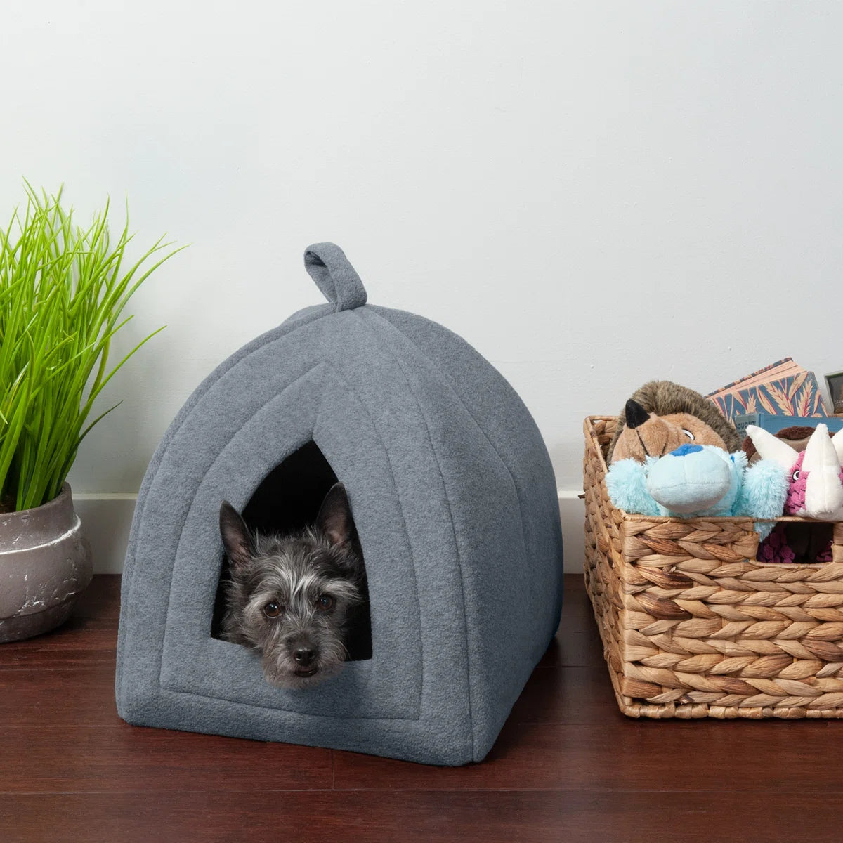 Gray Dome Shaped Enclosed Pet Bed for Cats and Small Dogs