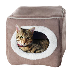 Light Brown Cube Shaped Enclosed Cat Bed